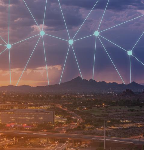 Landscape of Arizona with digital connections overlaid on top